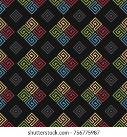 Seamless vector tiled pattern. Fashion textile print with greek design. Greece meander fabric background. Retro colors.