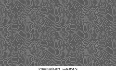 Seamless vector topographic map background white on dark. Line topography map seamless pattern. Mountain hiking trail over terrain. Contour background geographic grid.