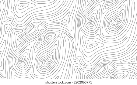 Seamless vector topographic map background white on dark. Line topography map seamless pattern. Mountain hiking trail over terrain. Contour background geographic grid.