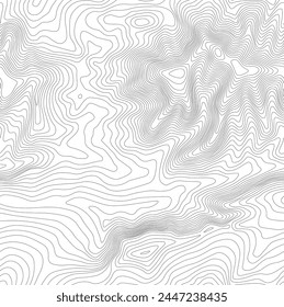 Seamless vector topographic map background. Line topography map seamless pattern. Mountain hiking trail over terrain. Contour background geographic grid.