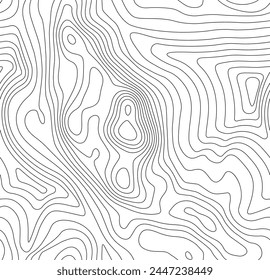 Nahtloser topographischer Kartenhintergrund der Vektorgrafik. Linientopographie-Map nahtloses Muster. Bergwanderweg über Gelände. Konturhintergrund Geografisches Raster.