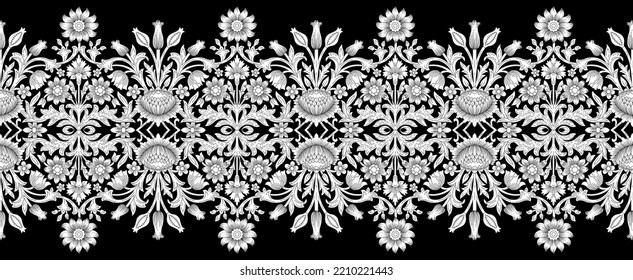 Seamless vector traditional Asian floral border design