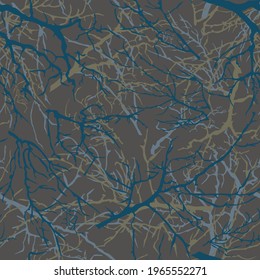 Seamless vector tree branches by the tim of lightning. The color is wet asphalt. Print for clothes.