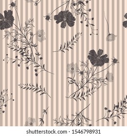 Seamless vector trendy vintage pattern with lines , floral dotted flowers for apparel, clothes, fabric, wrapping, background, wallpaper
 etc.