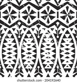 Seamless Vector Tribal Background in Grunge Style. Scratched Black and White Triangles and Lines