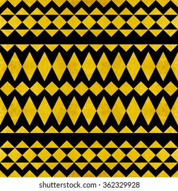 Seamless vector tribal black background with a gold foil pattern of triangles