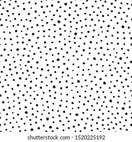 Seamless Vector Tribal Dot Pattern With Hand Painted Irregular Black Dot In Wavy Movement. Graphic And Modern Design For Scrapbooking, Stationary, Fashion And Packaging Design.