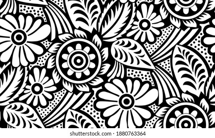 Seamless vector tribal floral pattern