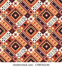Seamless vector tribal pattern. Mosaic with ethnic motifs. Design for textiles. Background with oriental folk ornament.