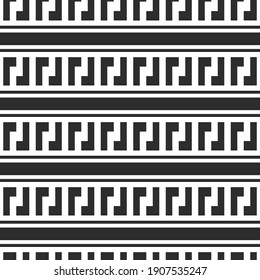 Seamless vector tribal pattern. Simple geometric repeat elements background. Black and white design. For fabric, cover, textile, wrapping etc.
