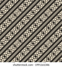 Seamless vector tribal pattern. Simple geometric repeat elements background. Black and white design. For fabric, cover, textile, wrapping etc.