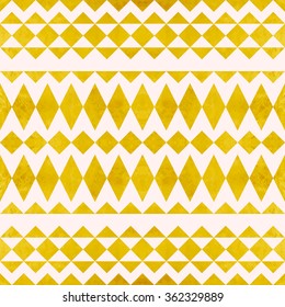 Seamless vector tribal pink background with a gold foil pattern of triangles