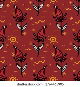 Seamless vector of tribal style Motif flower on pastel tribal tone brown background for making many kinds of printing or textile graphic related Aboriginal, Maya, Inca, African trendy style