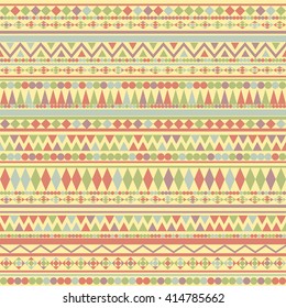 Seamless vector tribal texture pattern. Blue, yellow, pink and green colors.