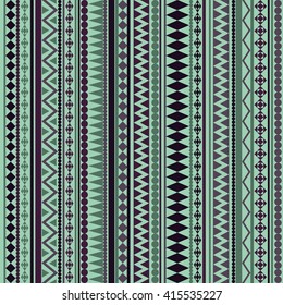 Seamless vector tribal texture pattern. Vector stripes pattern. Vintage ethnic seamless backdrop. Dark Blue, green and mint colors.
