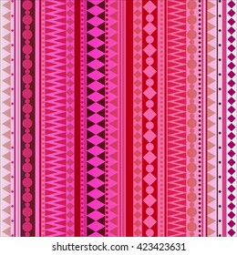 Seamless vector tribal texture pattern. Vector stripes pattern. Vintage ethnic seamless backdrop. Pink and red colors.
