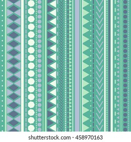 Seamless vector tribal texture pattern. Vector stripes pattern. Vintage ethnic seamless backdrop. Green, grey and turquoise colors.