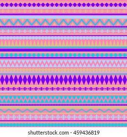 Seamless vector tribal texture pattern. Vector stripes pattern. Vintage ethnic seamless backdrop. Pink, purple, blue and peach colors.