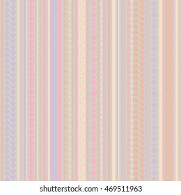 Seamless vector tribal texture pattern. Vector stripes pattern. Vintage ethnic seamless backdrop. Pastel colors. Pink, beige and lilac.