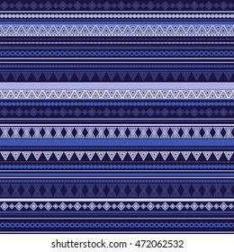 Seamless vector tribal texture pattern. Vector stripes pattern. Vintage ethnic seamless backdrop. Blue and white colors.