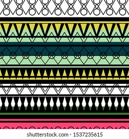 Seamless vector tribal texture set. Tribal seamless texture. Boho stripes. Striped vintage boho fashion style pattern background with tribal shape elements.