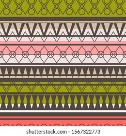 Seamless vector tribal texture set. Tribal seamless texture. Boho stripes. Striped vintage boho fashion style pattern background with tribal shape elements.
