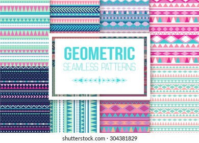 Seamless vector tribal texture set. Vector stripes pattern. Tribal seamless texture. Vintage ethnic seamless backdrop