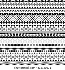 Seamless vector tribal texture. Tribal seamless texture. Vintage ethnic seamless backdrop. Boho stripes. Striped vintage boho fashion style pattern background with tribal shape elements.