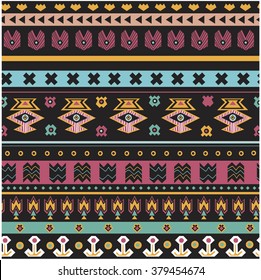 Seamless vector tribal texture. Tribal seamless texture. Vintage ethnic seamless backdrop. Boho stripes. Striped vintage boho fashion style pattern background with tribal shape elements.