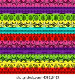 Seamless vector tribal texture. Vintage ethnic seamless backdrop. Tribal seamless texture. Striped vintage boho fashion style pattern background with tribal shape elements.