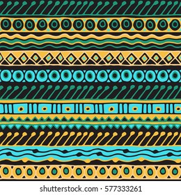 Seamless vector tribal texture. Tribal seamless texture. Vintage ethnic seamless backdrop. Boho stripes. Striped vintage boho fashion style pattern background with tribal shape elements.