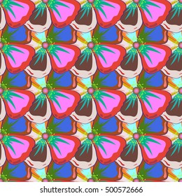 Seamless vector tropical design with abstract flowers. Exotic flowers in allover composition. Colorful pattern for summer fashion, interior, wallpaper.
