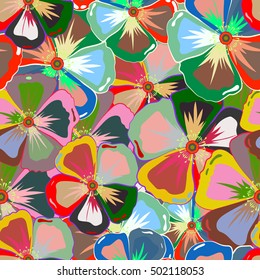 Seamless vector tropical design with abstract flowers. Exotic flowers in allover composition. Colorful pattern for summer fashion, interior, wallpaper.