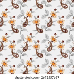  Diseño tropical de Vector sin costuras con hibisco sobre fondo neutro