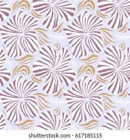 Seamless vector tropical design with hibiscus in white, gray and beige colors. Exotic flowers in allover composition. Pattern for summer fashion, interior, wallpaper. Vector illustration.