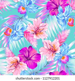 seamless vector tropical floral pattern. 