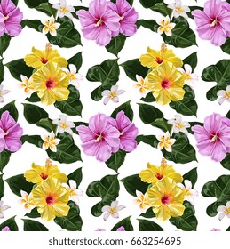 Seamless Vector Tropical Flowers Pattern
