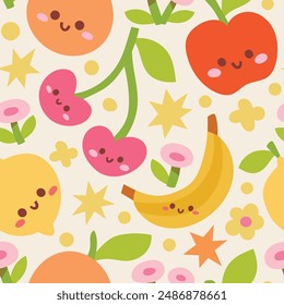 Patrón de frutas tropicales de Vector sin costuras. Fondo lindo con verduras dibujadas a mano. Estampado moderno para tela, textil, tarjeta, Fondo de pantalla.