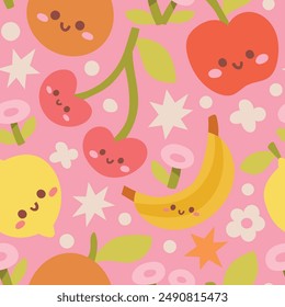 Seamless vector tropical fruits pattern. Cute background with hand drawn vegetables. Modern print for fabric, textile, card, wallpaper.