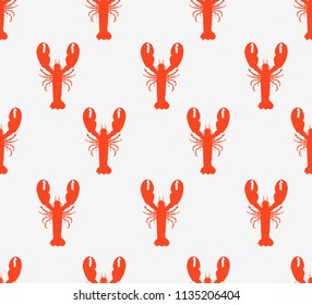 Seamless vector tropical marine pattern background of lobster silhouette  on white background. Abstract geometric texture. Perfect for wallpapers, web page backgrounds, surface textures, textile.