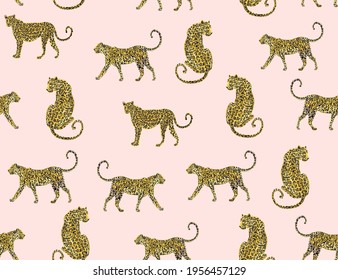 Seamless vector tropical pattern background with leopard. Abstract geometric texture. Perfect for wallpapers, web page backgrounds, surface textures
