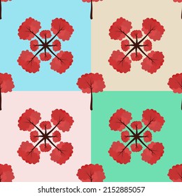 Seamless vector tropical pattern depicting trees or flower on the bright background
