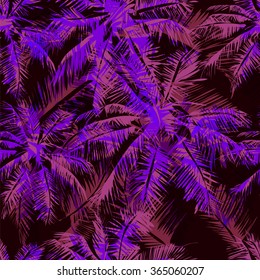 Seamless vector  tropical pattern depicting  white palm tree on a black background