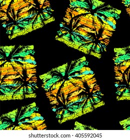 Seamless vector tropical pattern depicting palm trees on the  bright green background