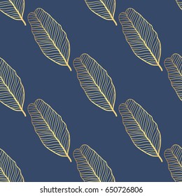 Seamless vector tropical pattern. Tropical gold leaves, jungle leaves.