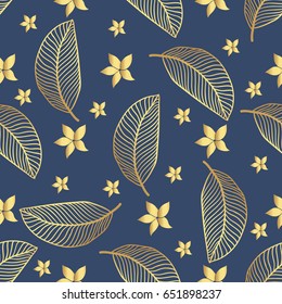 Seamless vector tropical pattern. Tropical gold leaves, jungle leaves. Beautiful seamless vector fashionable chic abstract tropical floral pattern background
