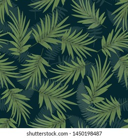 Seamless vector tropical pattern with green phoenix palm leaves. Tropical pattern vector backdrop. Trendy botanical design illustration.