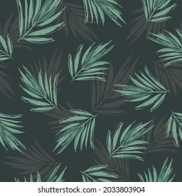 Seamless vector tropical pattern with green phoenix palm leaves. Tropical pattern vector backdrop. Trendy botanical design illustration on green background.