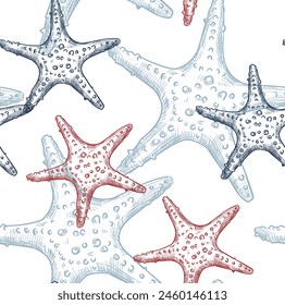 Seamless vector tropical pattern with starfish. Perfect for wallpapers, web page backgrounds, surface textures, textile.