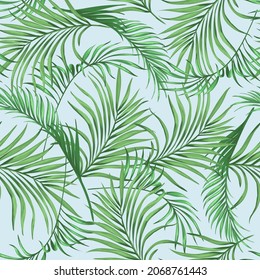 Seamless  vector  tropical pattern. Summer jungle wallpaper. Realistic ptint with palm leaves.